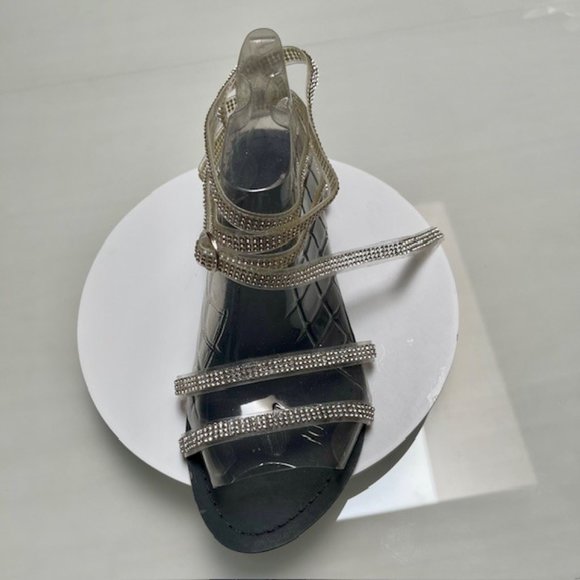 Women's Clear Plastic Wrap-up Flat Sandals With Open Toe - Blk/Clear/Cry - 7.5US - Picture 9 of 14
